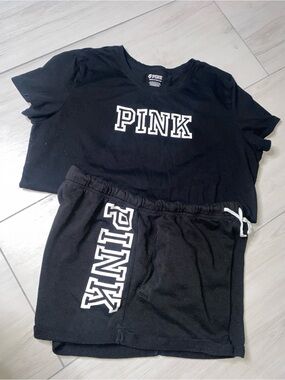 PINK Victoria's Secret Black shirt xl and shorts L